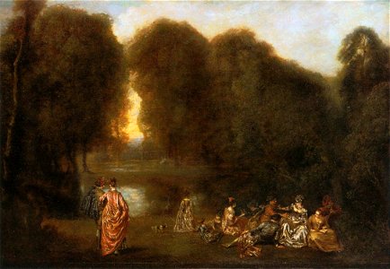 Antoine Watteau - Gathering in the Park - WGA25451. Free illustration for personal and commercial use.