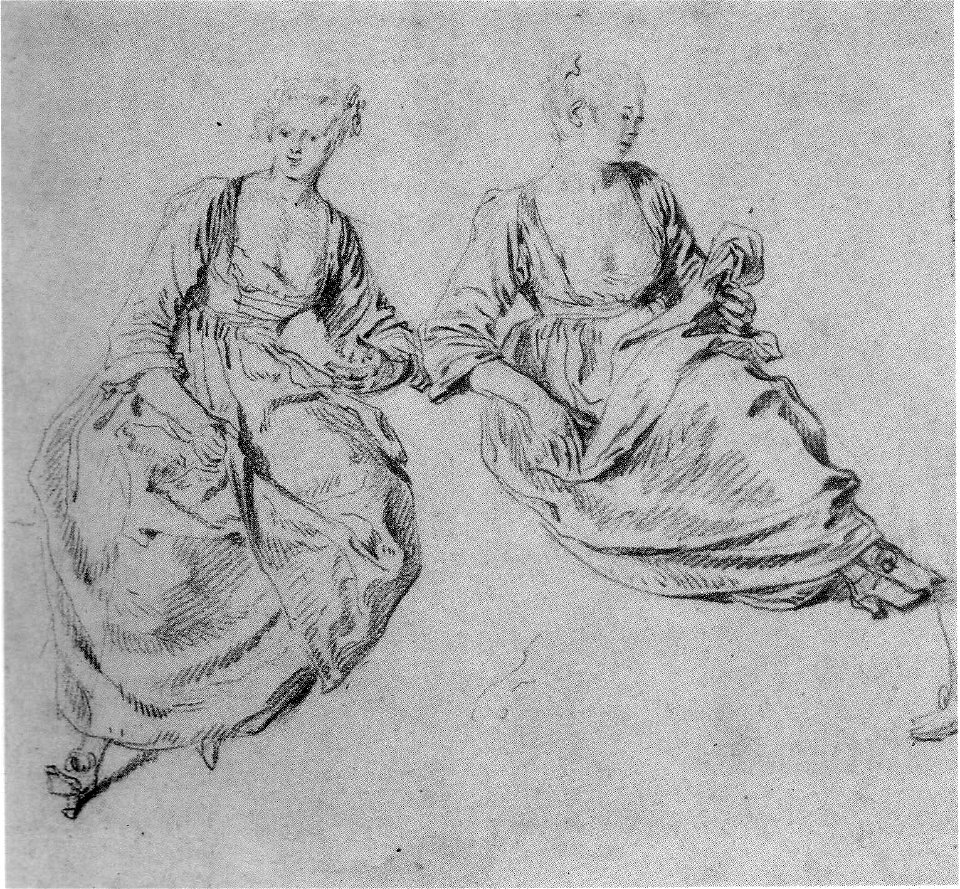 Antoine Watteau, Studies of a Seated Woman, red chalk, Rosenberg and Prat 162