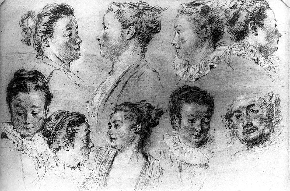Antoine Watteau - Studies of Women's Heads - WGA25495