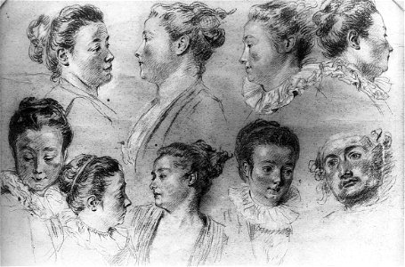 Antoine Watteau - Studies of Women's Heads - WGA25495. Free illustration for personal and commercial use.