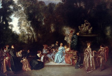 Antoine Watteau, Entertainment in the Open Air, around 1720. Free illustration for personal and commercial use.