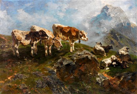 Anton Braith Kälber und Schafe im Hochgebirge 1904