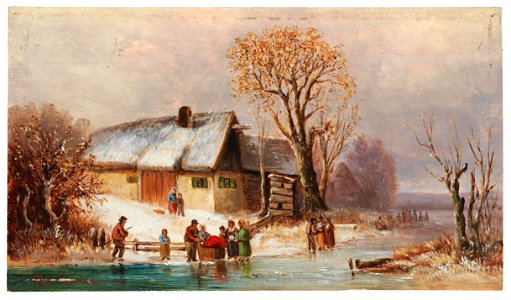 Anton Doll Winterliche Flusslandschaft mit figürlicher Staffage