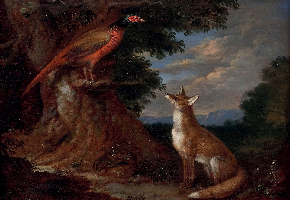 Anton Enzinger Fuchs und Fasan in Landschaft