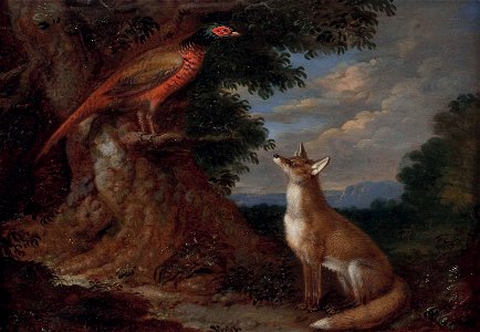 Anton Enzinger Fuchs und Fasan in Landschaft
