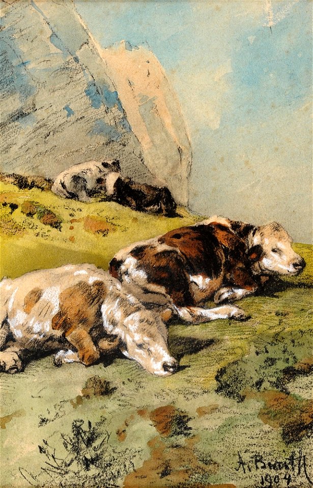 Anton Braith Weidelandschaft mit Kälbern 1904