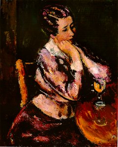Anton Faistauer - Gattin mit Weinglas am Tisch 1919