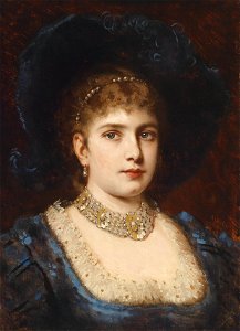 Anton Ebert Dame in blauem Kleid mit Hut