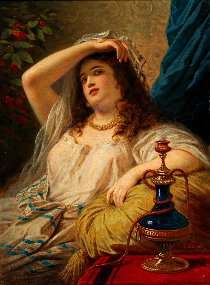 Anton Ebert Odaliske mit Wasserpfeife 1869