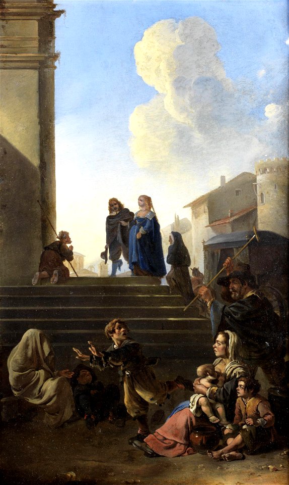 Anton Goubau - Peasants before church steps