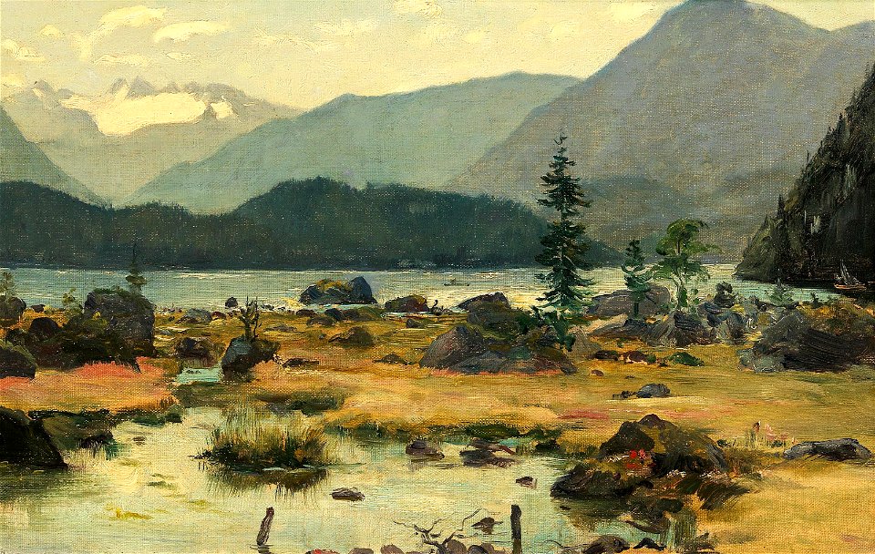 Anton Hlavacek (circle) - Rocky Landscape with River
