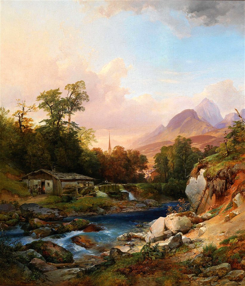 Anton Hansch - A mountain landscape with a smithy