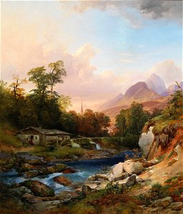 Anton Hansch - A mountain landscape with a smithy