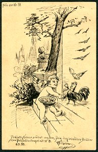 1899-09-09 handgezeichnete Postkarte Wilhelm Mohrbotter Feier der Nr. 9 aus Hamburg an Schwester Erna in Celle, Harburgerstr. No. 1, Bildseite