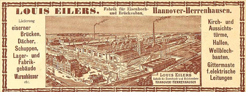 1900 circa Briefkopf Louis Eilers für Eisenhoch- und Brückenbau, Hannover-Herrenhausen, Vogelschau über das Fabrikgelände