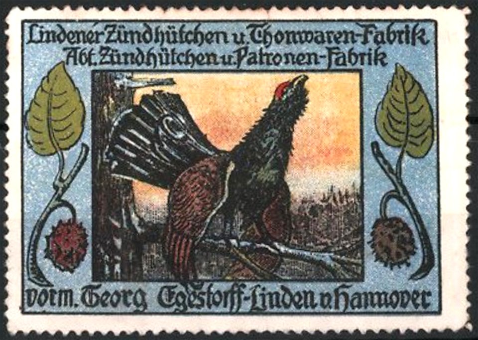 1900 circa Reklamemarke Lindener Zündhütchen u. Thonwaren-Fabrik ... vorm. Georg Egestorff - Linden u. Hannover