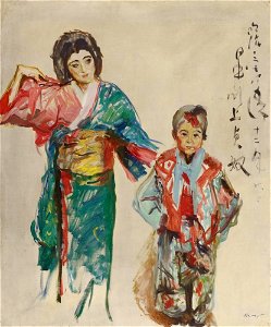 1901 Max Slevogt Portrait der Tänzerin Sadayakko mit ihrem Ziehsohn Raikichi