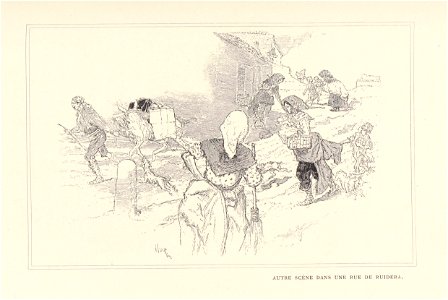 1901, Au pays de Don Quichotte, Autre scène dans une rue de Ruidera, Vierge. Free illustration for personal and commercial use.