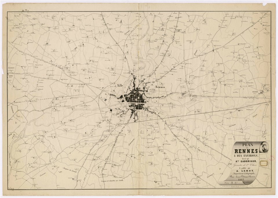 1fi77-Plan de Rennes et des environs en 1857
