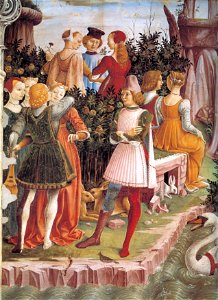 2. Francesco del Cossa, April, detail, fresco, Palazzo Schifanoia 1469-70
