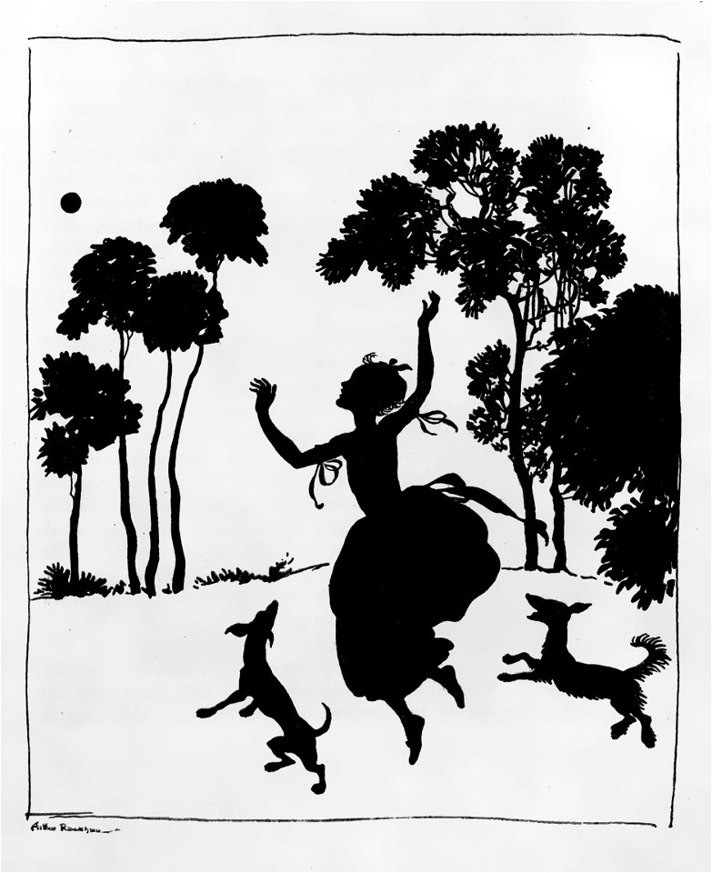 Arthur Rackham Cinderella silhouette illustration. Free illustration for personal and commercial use.