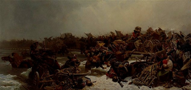 Arthur Nikutowski - Rückzug des badischen Korps der napoleonischen Armee über die Beresina, unter Führung Markgraf Wilhelm von Baden am 28. November 1812 - 552 - Staatliche Kunsthalle Karlsruhe