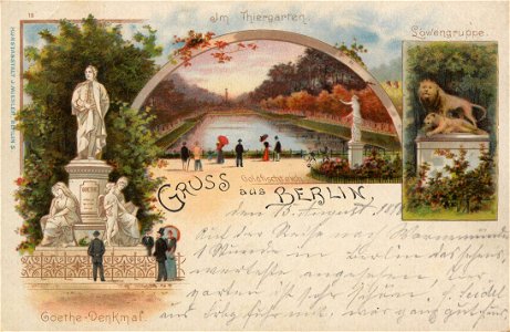 Berlin, Tiergarten, Berlin - Löwengruppe; Goldfischteich; Goethedenkmal (Zeno Ansichtskarten)