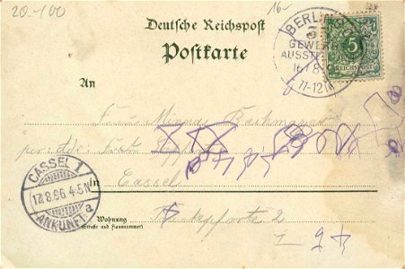 Berlin, Treptow, Berlin - Berliner Gewerbe-Ausstellung 1896 (3) (back) (Zeno Ansichtskarten)