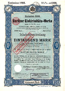 Berliner Elektricitäts-Werke 1000 Mk 1908