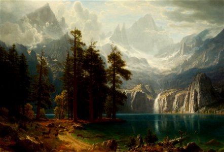 Sierra Nevada Albert Bierstadt circa 1871. Free illustration for personal and commercial use.
