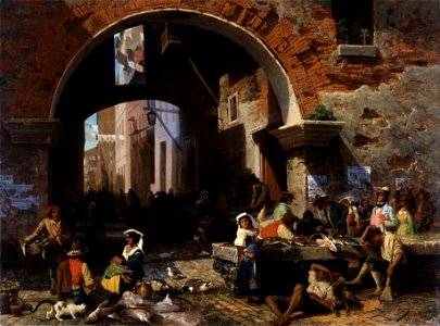 Albert Bierstadt - Roman Fish Market. Arch of Octavius - Google Art Project