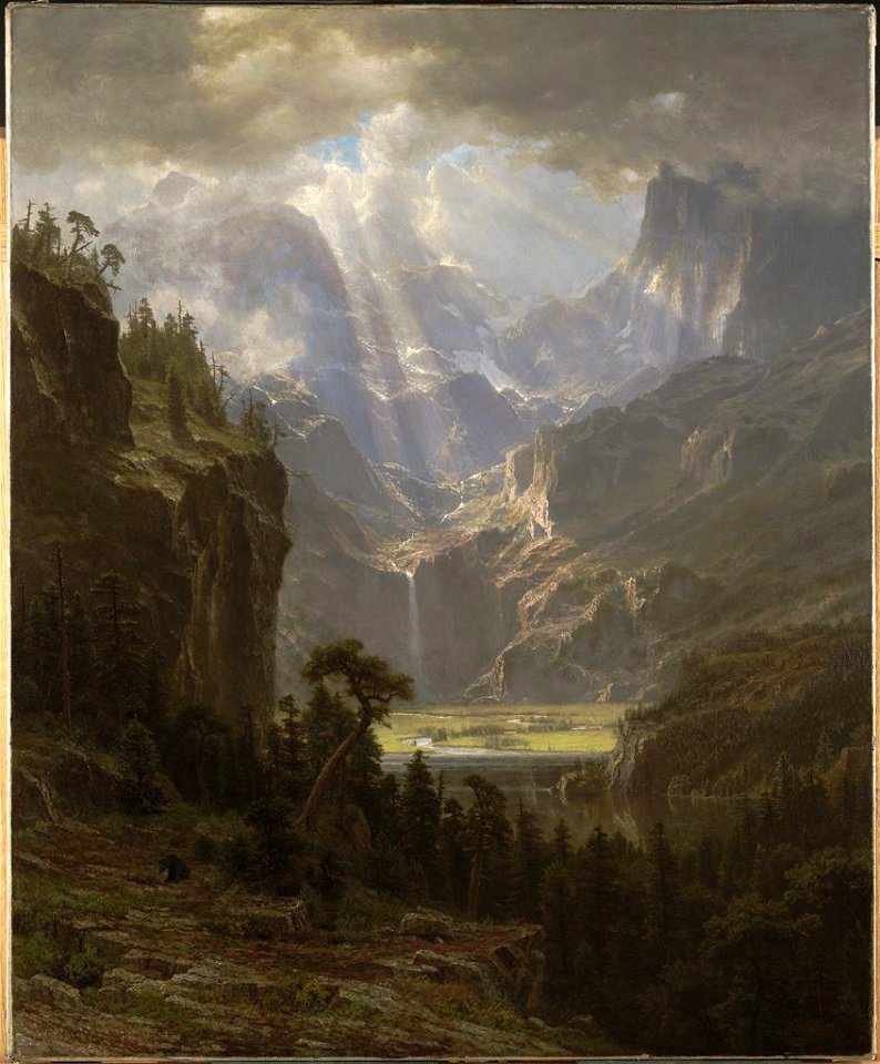 The Rocky Mountains, Lander's Peak (Albert Bierstadt), 1863 (oil on linen). Free illustration for personal and commercial use.