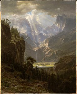 The Rocky Mountains, Lander's Peak (Albert Bierstadt), 1863 (oil on linen). Free illustration for personal and commercial use.