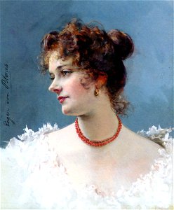Blaas Eugene de Portrait of a Lady Pencil Watercolor Gouache