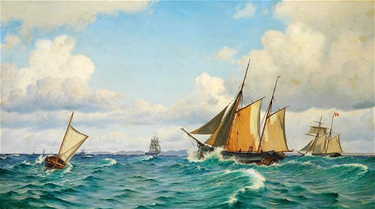 Christian Blache - Sejlskibe på havet - 1897