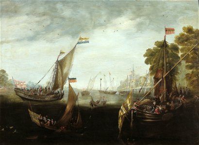 C.C. van Wieringen - Zeilschepen op een rivier - NK2827 - Cultural Heritage Agency of the Netherlands Art Collection