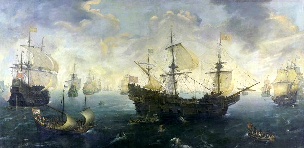 C.C. van Wieringen The Spanish Armada off the English coast. Free illustration for personal and commercial use.