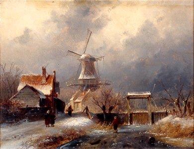 C.H.J. Leickert - Bevroren sloot met schutsluis - NK2197 - Cultural Heritage Agency of the Netherlands Art Collection
