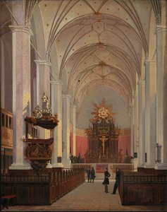 C.O. Zeuthen - Det indre af Trinitatis Kirke - KMS340 - Statens Museum for Kunst. Free illustration for personal and commercial use.