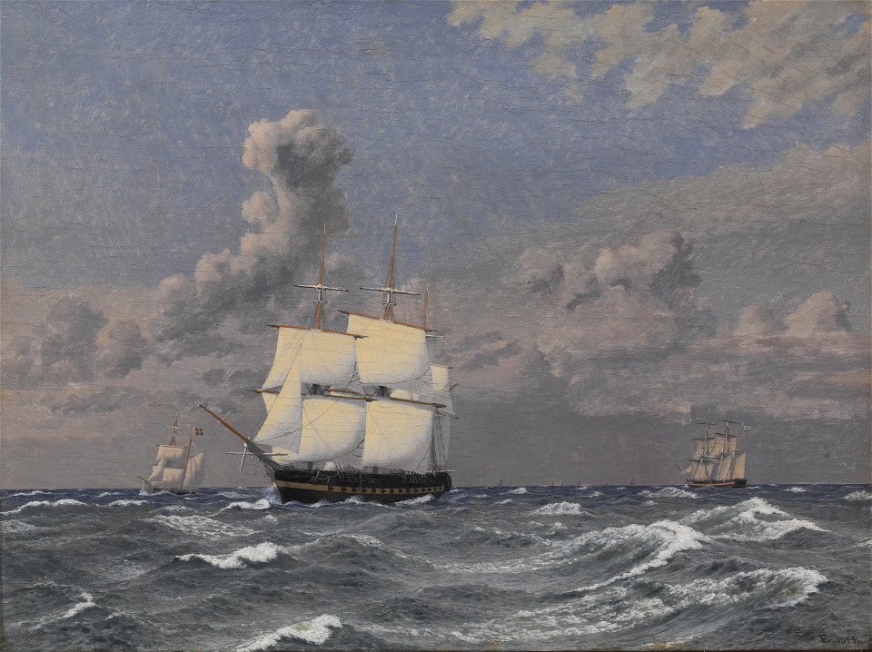 C.W. Eckersberg - A Frigate and some other Ships Cruising - KMS1443 - Statens Museum for Kunst