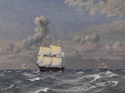 C.W. Eckersberg - A Frigate and some other Ships Cruising - KMS1443 - Statens Museum for Kunst