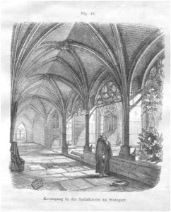 CA Heideloff - Kreuzgang der Hospitalkirche Stuttgart 1855 (Zustand vor 1839)