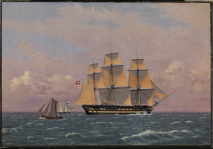 C.W. Eckersberg - The 84-Gun Danish Warship Dronning Marie in the Sound - KMS255 - Statens Museum for Kunst
