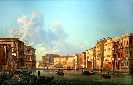 Ca' Rezzonico - Il Canal Grande verso Ca' Pesaro (Inv.219) - Ippolito Caffi. Free illustration for personal and commercial use.