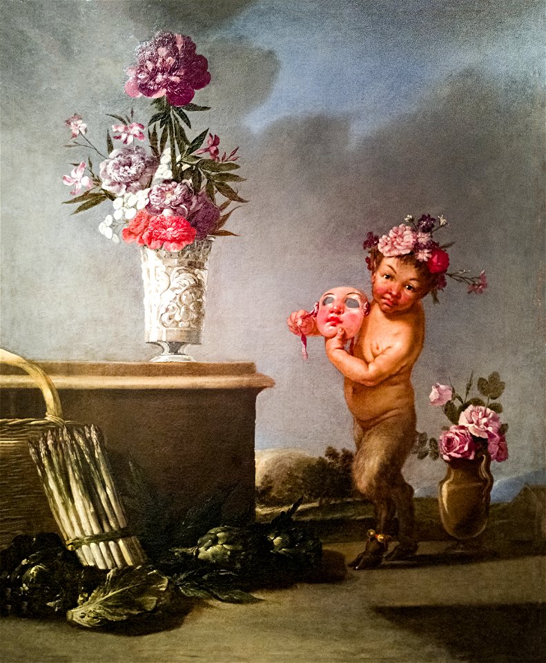 Ca' Rezzonico - Faunetto con maschera, natura morta e due vasi di fiori (Inv.60) - Giulio Carpioni