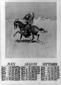 Calendar for July, August, and September 1898, showing Cheyenne war chief on horseback) - Frederic Remington LCCN89716087