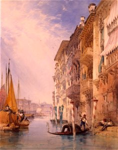 A Gondola on the Grand Canal, Venice) by William Callow, RWS. Free illustration for personal and commercial use.