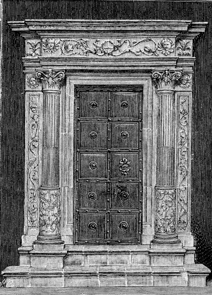 Caltagirone – Porta del Reliquiario nella chiesa di San Giacomo (xilografia)