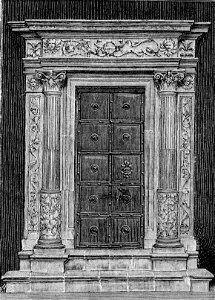 Caltagirone – Porta del Reliquiario nella chiesa di San Giacomo (xilografia)