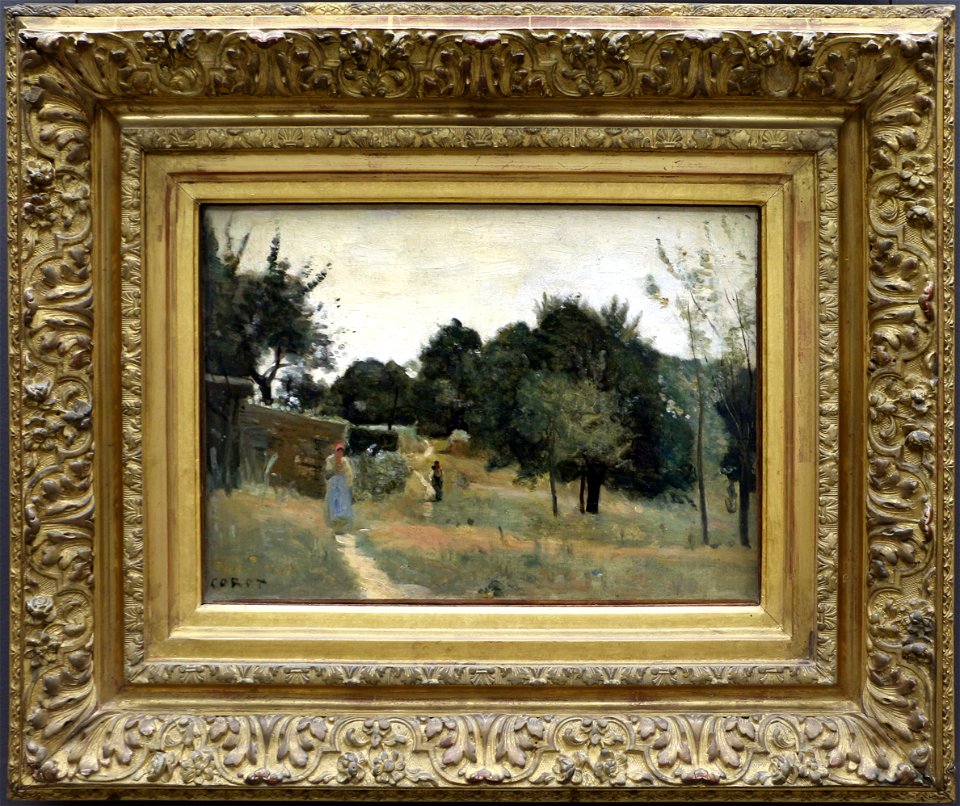 Camille corot, marcoussis (dintroni di parigi), un verziere di mattina, 1865-70 ca